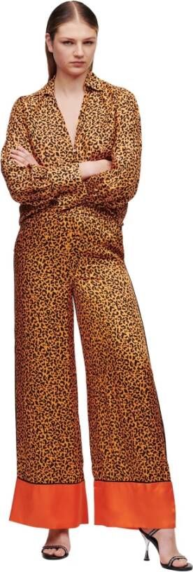 Karl Lagerfeld Pants Leopard Printed Wide Leg Pants Bruin Dames