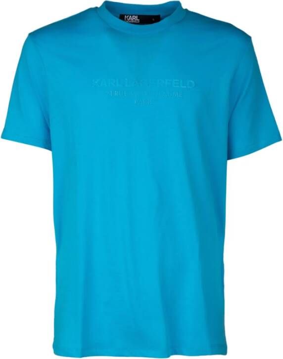 Karl Lagerfeld Zacht Lijn Korte Mouw T-shirt met Tonal Logo Prints Blauw Heren