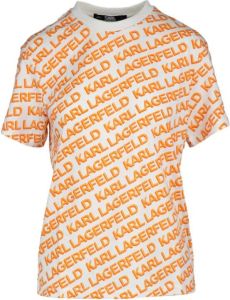 Karl Lagerfeld Zacht Lijn Kortemouw T-shirt met Decoratieve Logo Print Beige Dames