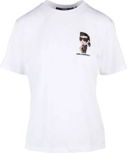 Karl Lagerfeld Zachte Lijn Korte Mouw T-shirt met Personage en Logo Wit Dames
