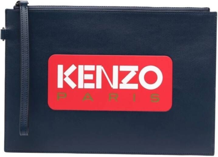 Kenzo Logo-Print Clutch Tas in Stijlvol Blauw Heren