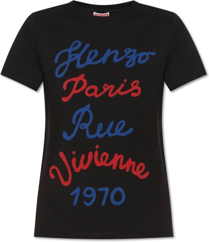 Kenzo Zwarte T-shirts en Polos met 'Rue Vivienne' en Paris Prints Black Dames