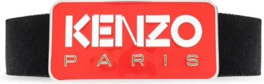 Kenzo Zwart Logo Plaque Leren Riem Zwart Heren