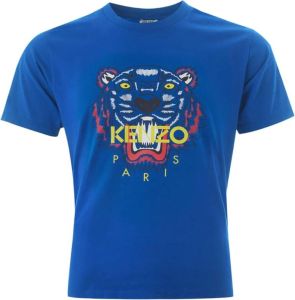 Kenzo Blauw Katoenen T-Shirt met Tijgerprint Blauw Heren