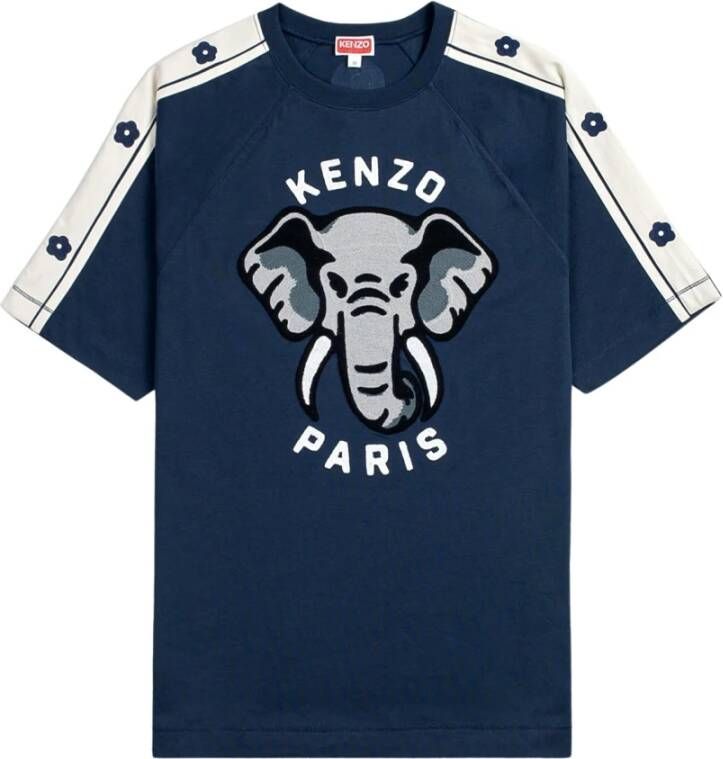 Kenzo Blauw Retro Sportief T-Shirt met Olifant Patch Blue Heren