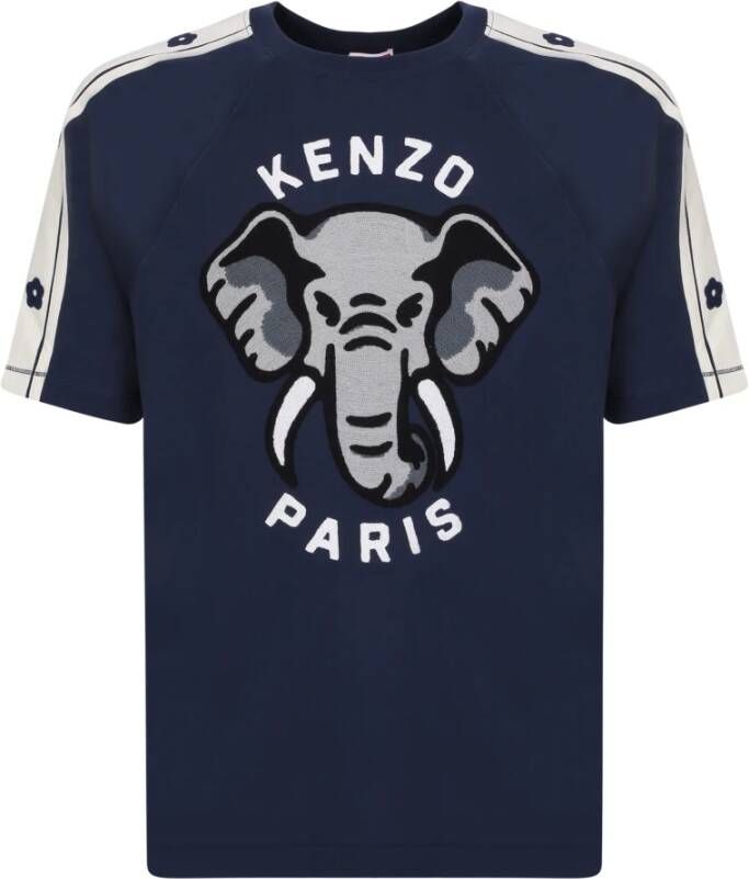 Kenzo Blauw Retro Sportief T-Shirt met Olifant Patch Blauw Heren