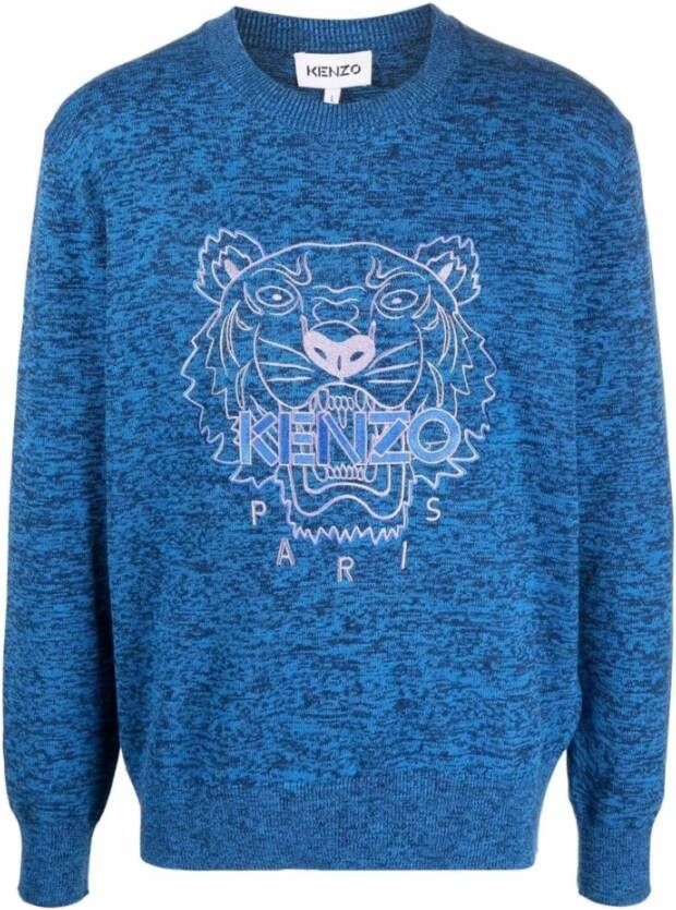Kenzo Blauwe Tiger Icon Logo Sweater Blauw Heren
