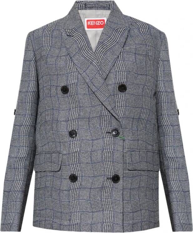 Kenzo Geruite Oversized Double-Breasted Blazer Gray Dames