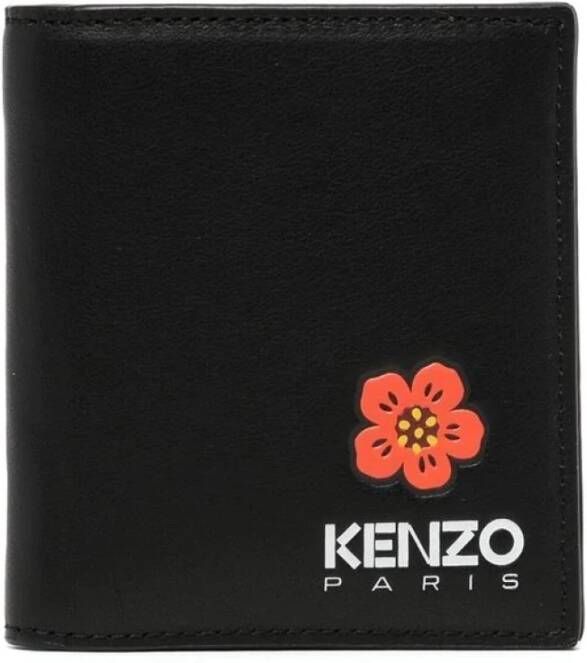 Kenzo Zwarte Bloemen Logo-Print Bi-Fold Portemonnee Black Heren