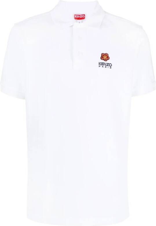 Kenzo Wit Geborduurd Polo Shirt met Bloemen White Heren
