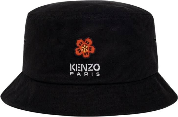 Kenzo Zwarte geborduurde logo bucket hoed Black Heren