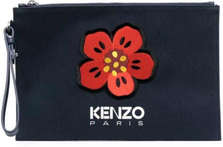 Kenzo Marineblauwe Boke Flower Motif Clutch Zwart Dames