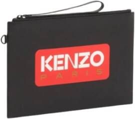 Kenzo Zwarte Leren Kaarthouder met Logo Print Black