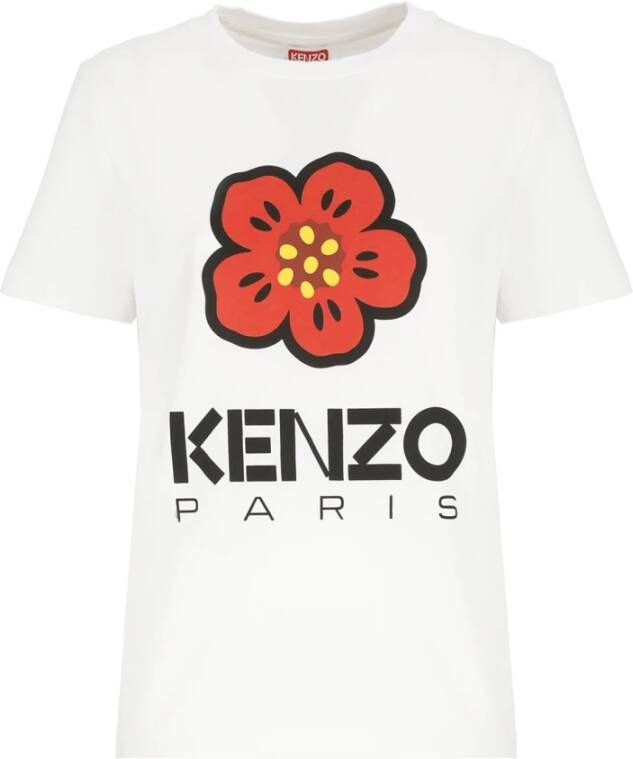 Kenzo Wit Katoenen T-Shirt met Ronde Hals en Contrast Logo White Dames