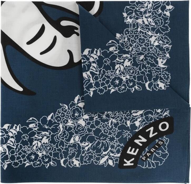 Kenzo Marine Olifant Print Katoenen Sjaal Blue Heren