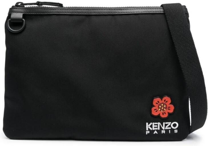 Kenzo Zwarte Metallic Cross Body Tas met Boke Flower Crest Black Heren