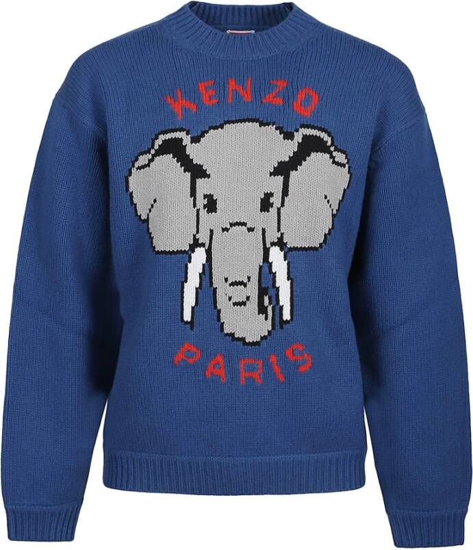 Kenzo Cyan Pixel Elephant Sweater Blauw Heren