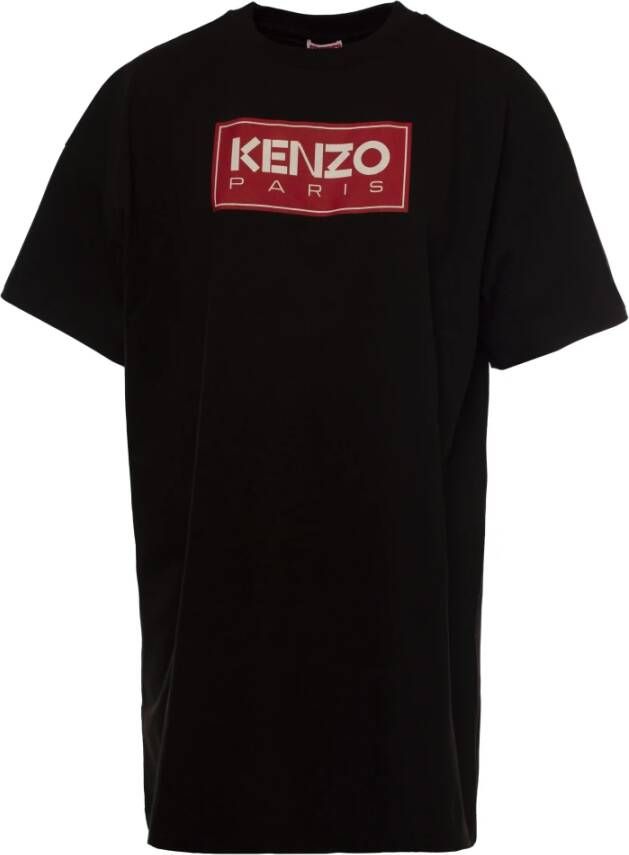 Kenzo Logo Print Katoenen T-Shirt Jurk Black Dames