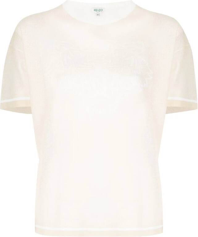 Kenzo Mesh Gebreid Tiger Logo T-Shirt White Dames