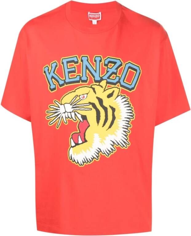 Kenzo Flame Red Logo Print Katoenen T-Shirt Rood Heren
