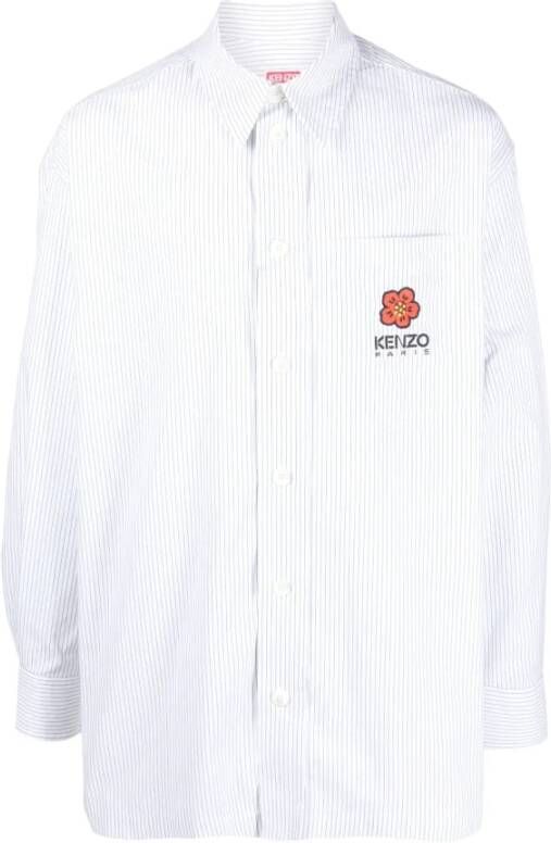 Kenzo Gestreept Poplin Overhemd met Bloemenlogo White Heren
