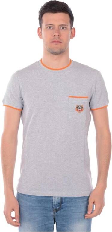 Kenzo Grijze en Oranje Tiger Pocket T-Shirt Grijs Heren