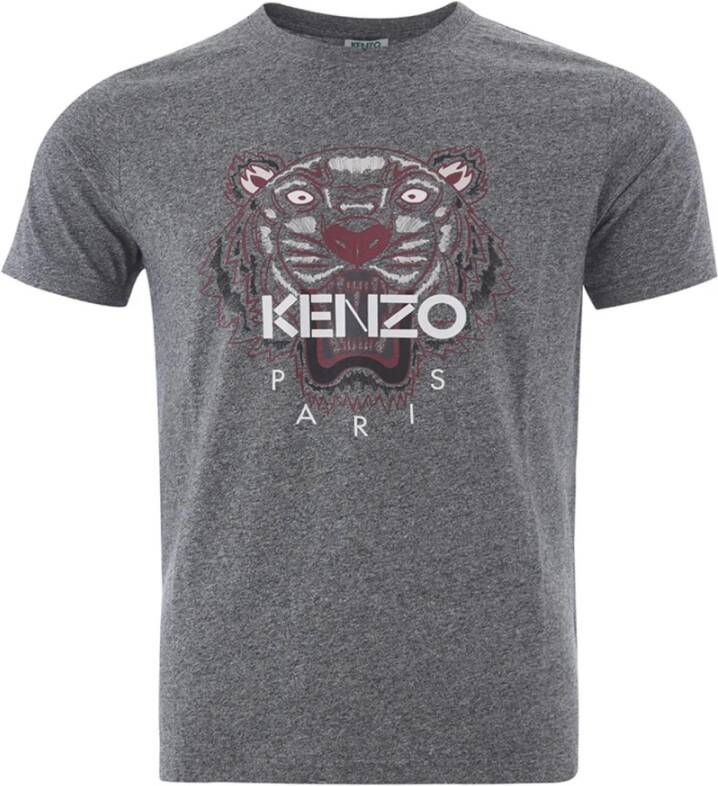 Kenzo Grijze Katoenen T-Shirt met Multicolor Tijgerprint Grijs Heren