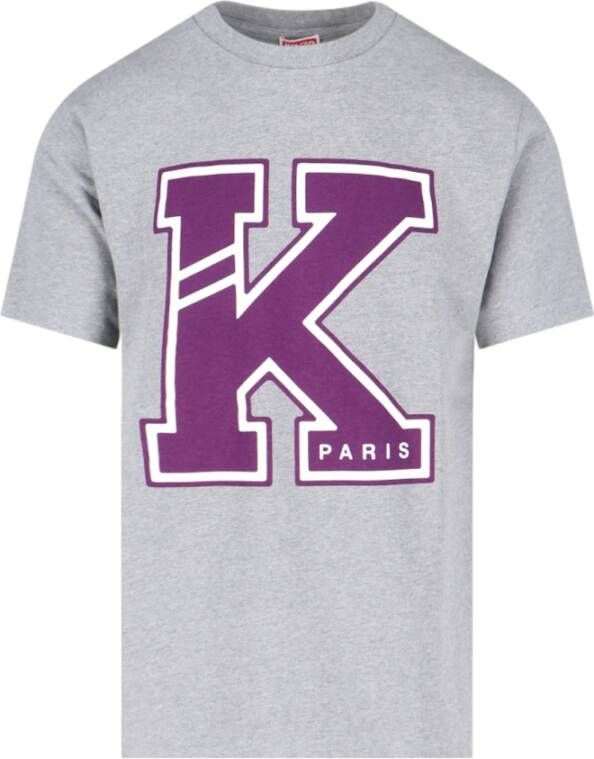 Kenzo Logo Print Katoenen T-shirt met Ronde Hals Grijs Heren