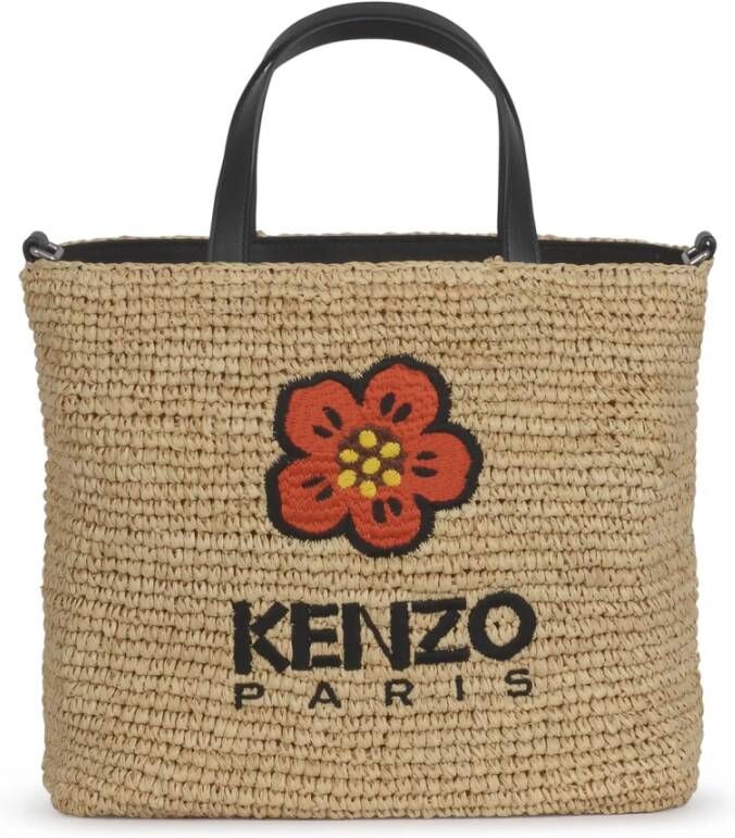 Kenzo Boke Flower Straw Crossbody Tas Beige Dames