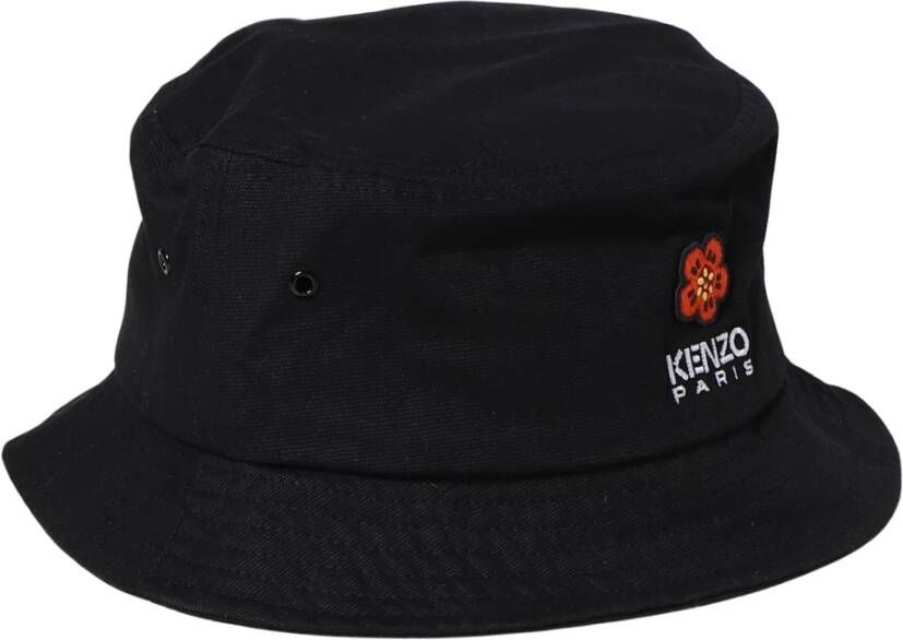 Kenzo Zwarte geborduurde logo bucket hoed Black Heren