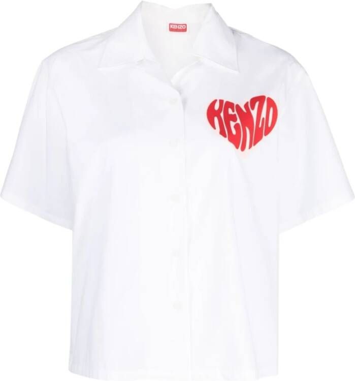 Kenzo Heart Logo Print Korte Mouw Overhemd Wit Dames