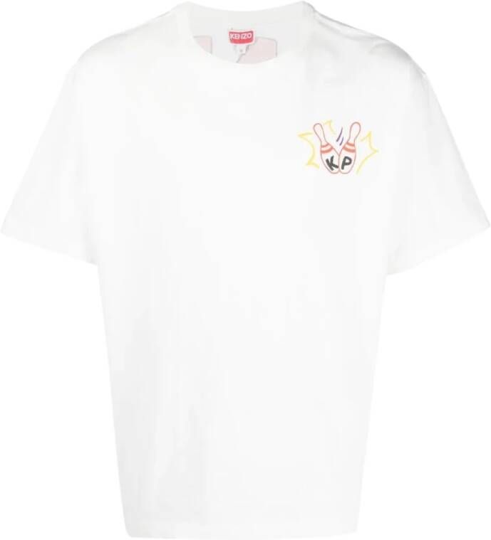 Kenzo Heren Crewneck T-Shirt met Voor- en Achterprint White Heren