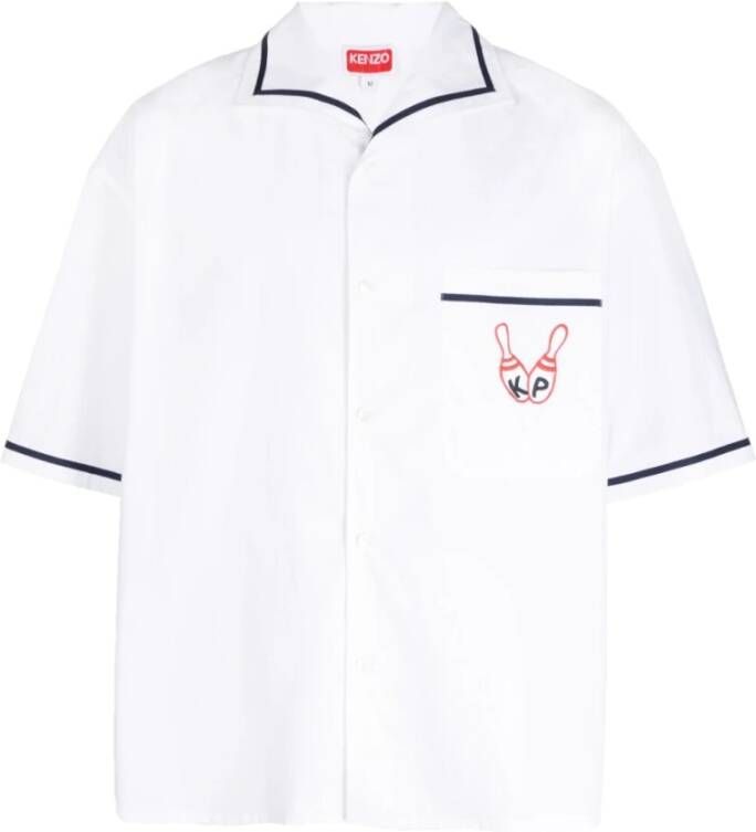 Kenzo Heren Logo Katoenen Bowling Shirt White Heren