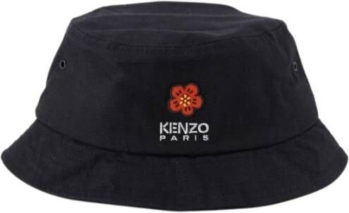 Kenzo Zwarte geborduurde logo bucket hoed Black Heren