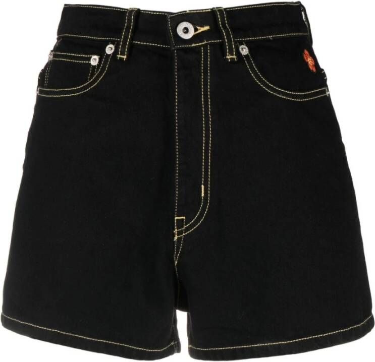 Kenzo Hoge taille contraststiksel denim shorts Zwart Dames