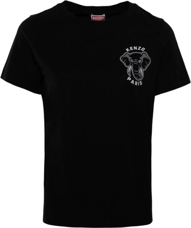 Kenzo Zwarte Katoenen T-shirt met Contrasterende Print Black Dames