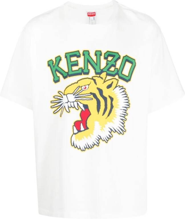 Kenzo Katoenen T-Shirt met Grafische Print en Tijgerhoofd Motief White Heren