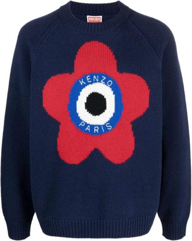 Kenzo Logo-geborduurde trui met Boke Flower motief Blue Heren
