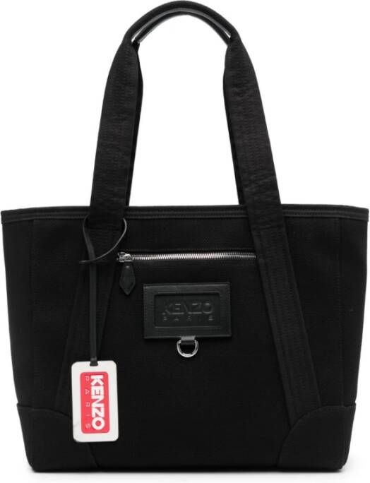Kenzo Logo-Patch Canvas Tote Bag Black Dames