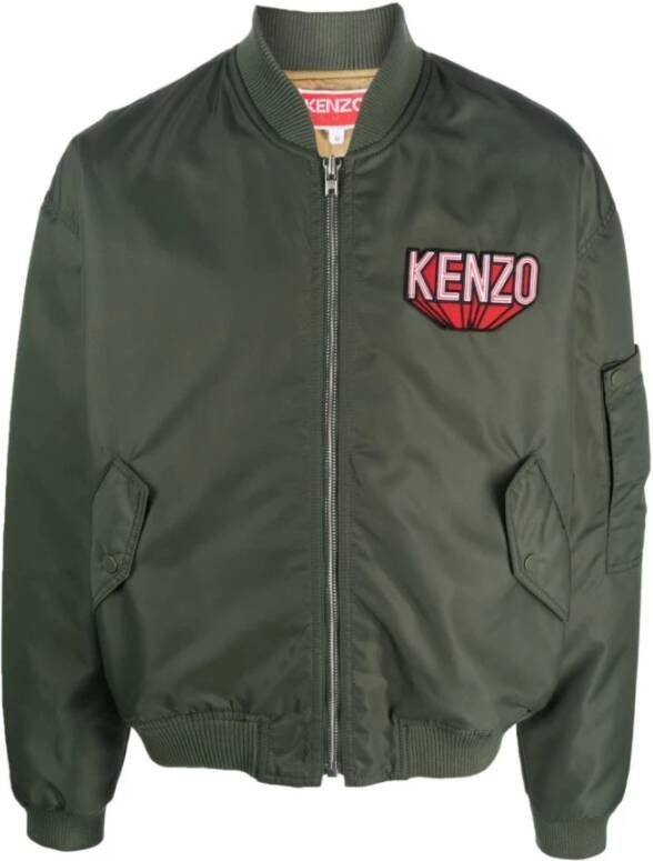 Kenzo Logo-Patch Katoenen Bomberjack 3D Flight Bomber Jas Green Heren