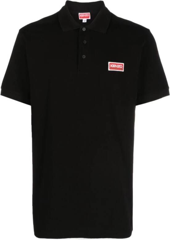 Kenzo Logo-Patch Katoenen Polo Shirt Zwart Heren