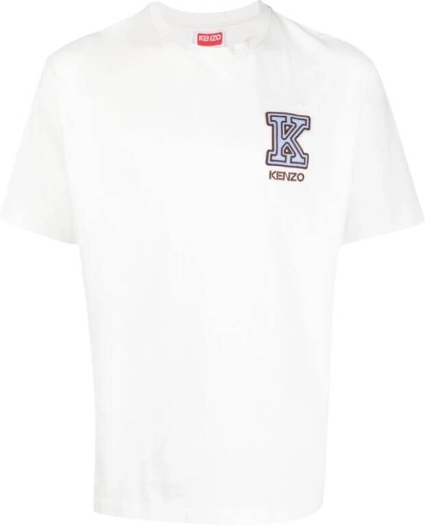 Kenzo Logo-Patch Katoenen T-Shirt voor Heren Wit Heren