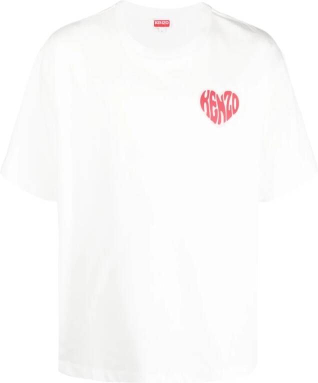 Kenzo Logo-Print Katoenen T-Shirt met Hart Motief Wit Heren