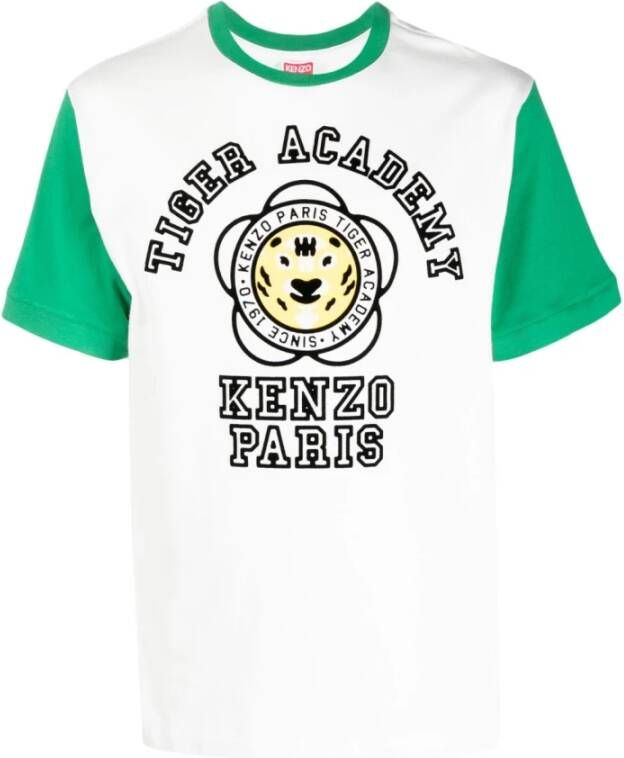 Kenzo Witte Tiger Academi Print T-shirt White Heren