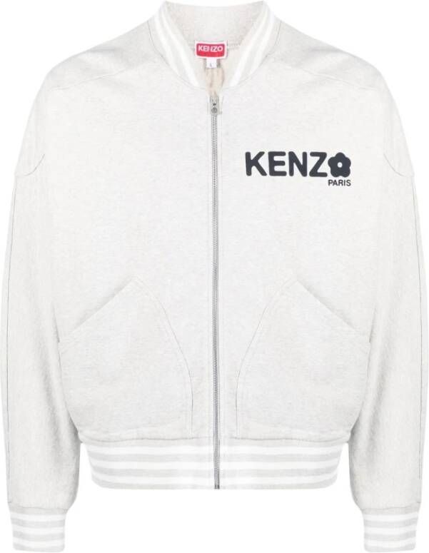 Kenzo Logo-Print Zip-Up Bomber Jack Beige Heren