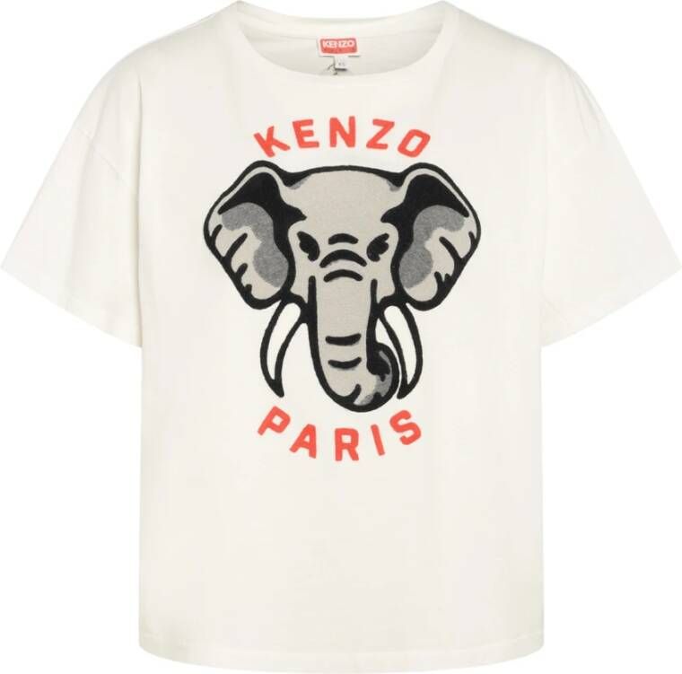 Kenzo Olifant Print Katoenen T-Shirt voor Dames Wit Dames