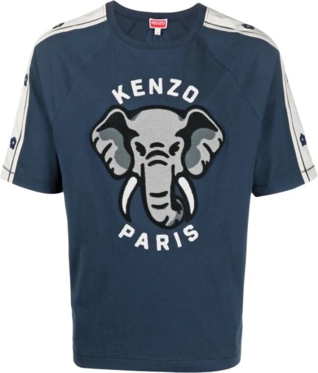 Kenzo Blauwe T-shirts en Polos met Olifantenprint Blue Heren