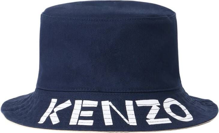 Kenzo Omkeerbare Logo Print Bucket Hat Blauw Dames