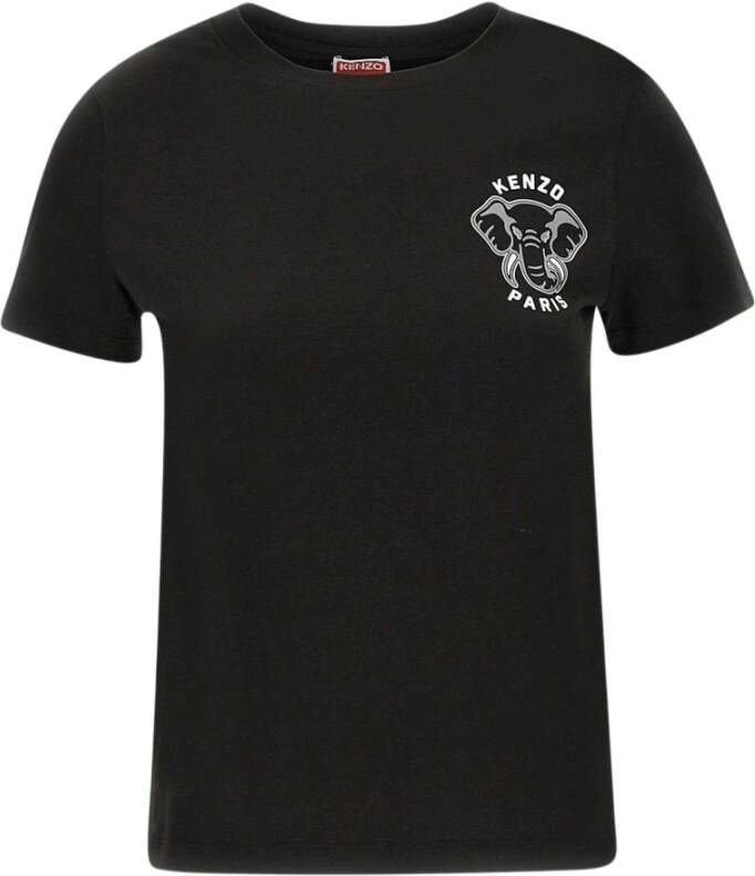 Kenzo Zwarte Katoenen T-shirt met Contrasterende Print Black Dames