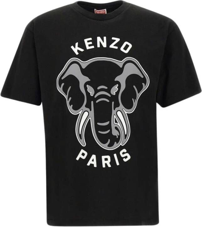 Kenzo Zwart T-Shirt met Olifantenprint Black Heren